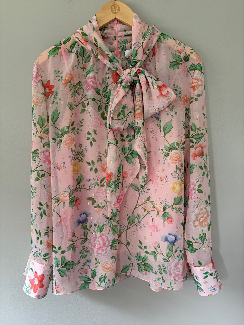 Molly Moorkamp Silk Chiffon Floral‎ Blouse Large/Extra Large Pink Cottage Preppy
